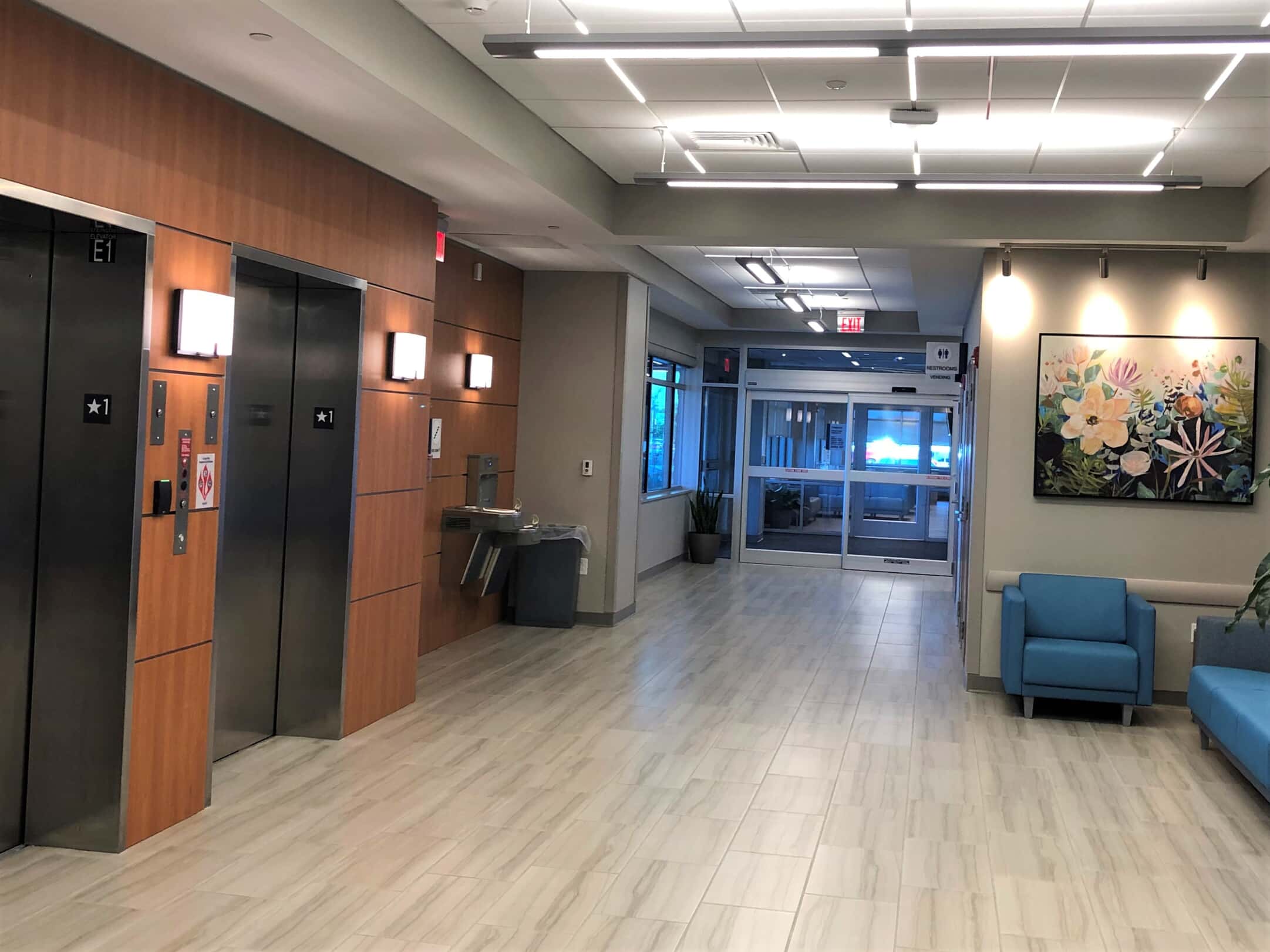 Building lobby and elevators