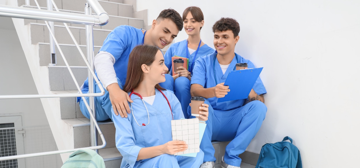 Nursing students gathered in stairwell