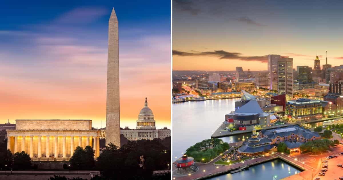 Washington, DC (left), and Baltimore, MD (right)