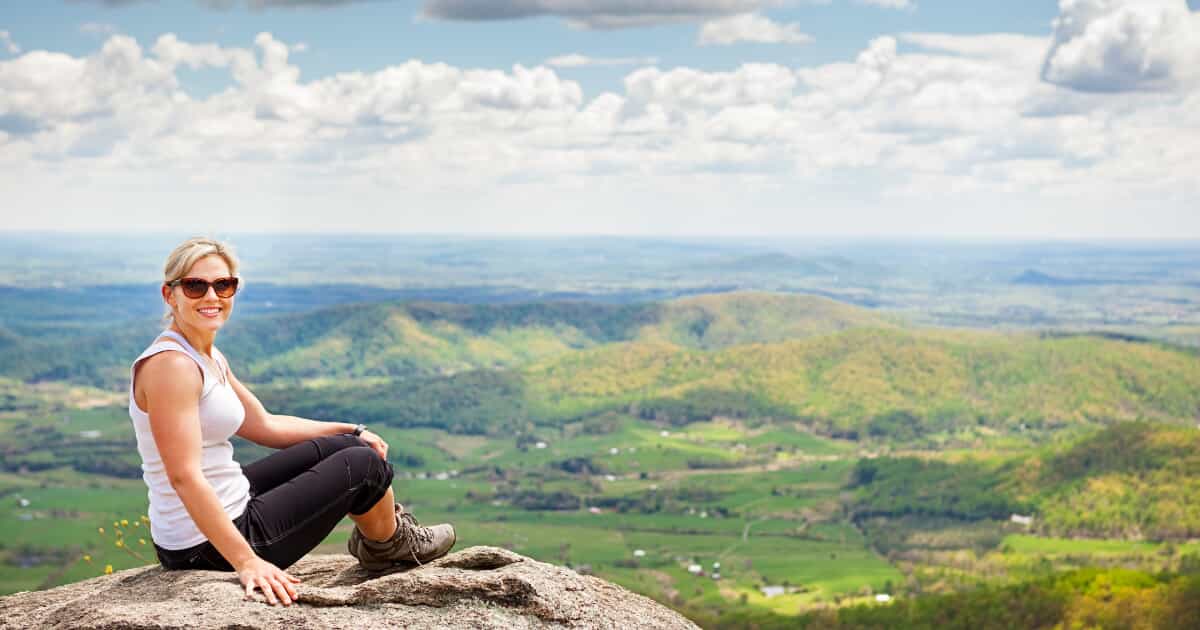 Woman is hiking